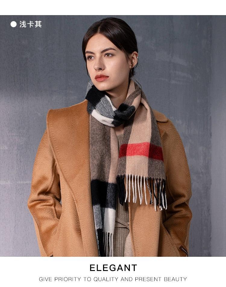 Autumn Winter Super Soft Hijab Classic Cashmere Tartan Lightweight Pure Wool Plaid Scarf Women's Shawls Elegant Thickened To Keep Warm For Women Stevvex
