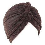 Autumn Winter Warm Headwear Soft Shine Silver Gold Lightweight Knot Twist Turban Headbands Cap Casual Streetwear Hats For Women