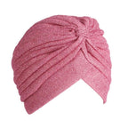 Autumn Winter Warm Headwear Soft Shine Silver Gold Lightweight Knot Twist Turban Headbands Cap Casual Streetwear Hats For Women