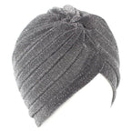 Autumn Winter Warm Headwear Soft Shine Silver Gold Lightweight Knot Twist Turban Headbands Cap Casual Streetwear Hats For Women
