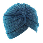 Autumn Winter Warm Headwear Soft Shine Silver Gold Lightweight Knot Twist Turban Headbands Cap Casual Streetwear Hats For Women