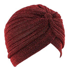 Autumn Winter Warm Headwear Soft Shine Silver Gold Lightweight Knot Twist Turban Headbands Cap Casual Streetwear Hats For Women