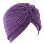 Autumn Winter Warm Headwear Soft Shine Silver Gold Lightweight Knot Twist Turban Headbands Cap Casual Streetwear Hats For Women