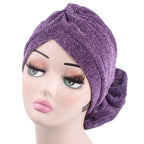Autumn Winter Warm Headwear Soft Shine Silver Gold Lightweight Knot Twist Turban Headbands Cap Casual Streetwear Hats For Women