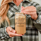 Autumn Leaves 20oz Glass Tumbler With Bamboo Lid, 2 Stainless Straws & Cleaner BandsCo Straps