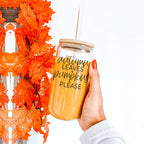 Autumn Leaves 20oz Glass Tumbler With Bamboo Lid, 2 Stainless Straws & Cleaner BandsCo Straps