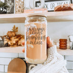 Autumn Leaves 20oz Glass Tumbler With Bamboo Lid, 2 Stainless Straws & Cleaner BandsCo Straps