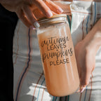 Autumn Leaves 20oz Glass Tumbler With Bamboo Lid, 2 Stainless Straws & Cleaner BandsCo Straps