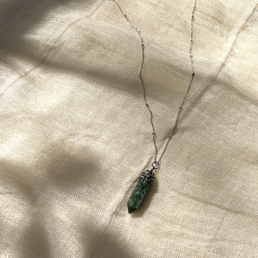 Aventurine Crystal Necklace Silver Plated Layering Pendant Prosperity Charm BandsCo Straps
