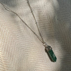 Aventurine Crystal Necklace Silver Plated Layering Pendant Prosperity Charm BandsCo Straps