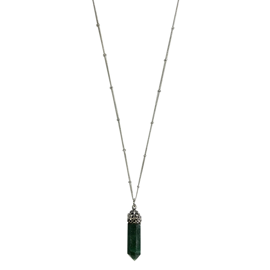 Aventurine Crystal Necklace Silver Plated Layering Pendant Prosperity Charm BandsCo Straps