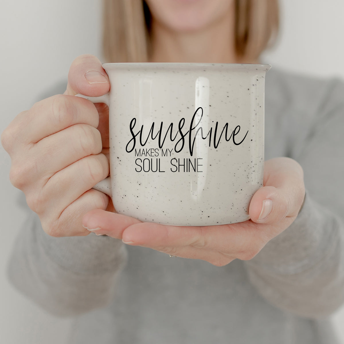 Sunshine 14.5oz Ceramic Campfire Style Mug White 14.5 Oz Rustic Camping Coffee Tea Cup Gift BandsCo Straps