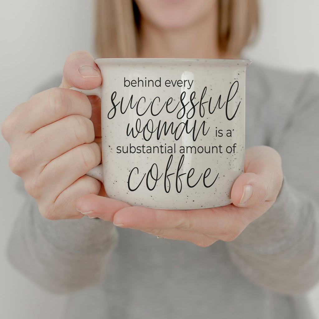 Successful Woman 14.5oz Ceramic Campfire Mug Double-Sided White Sesame Glaze BandsCo Straps