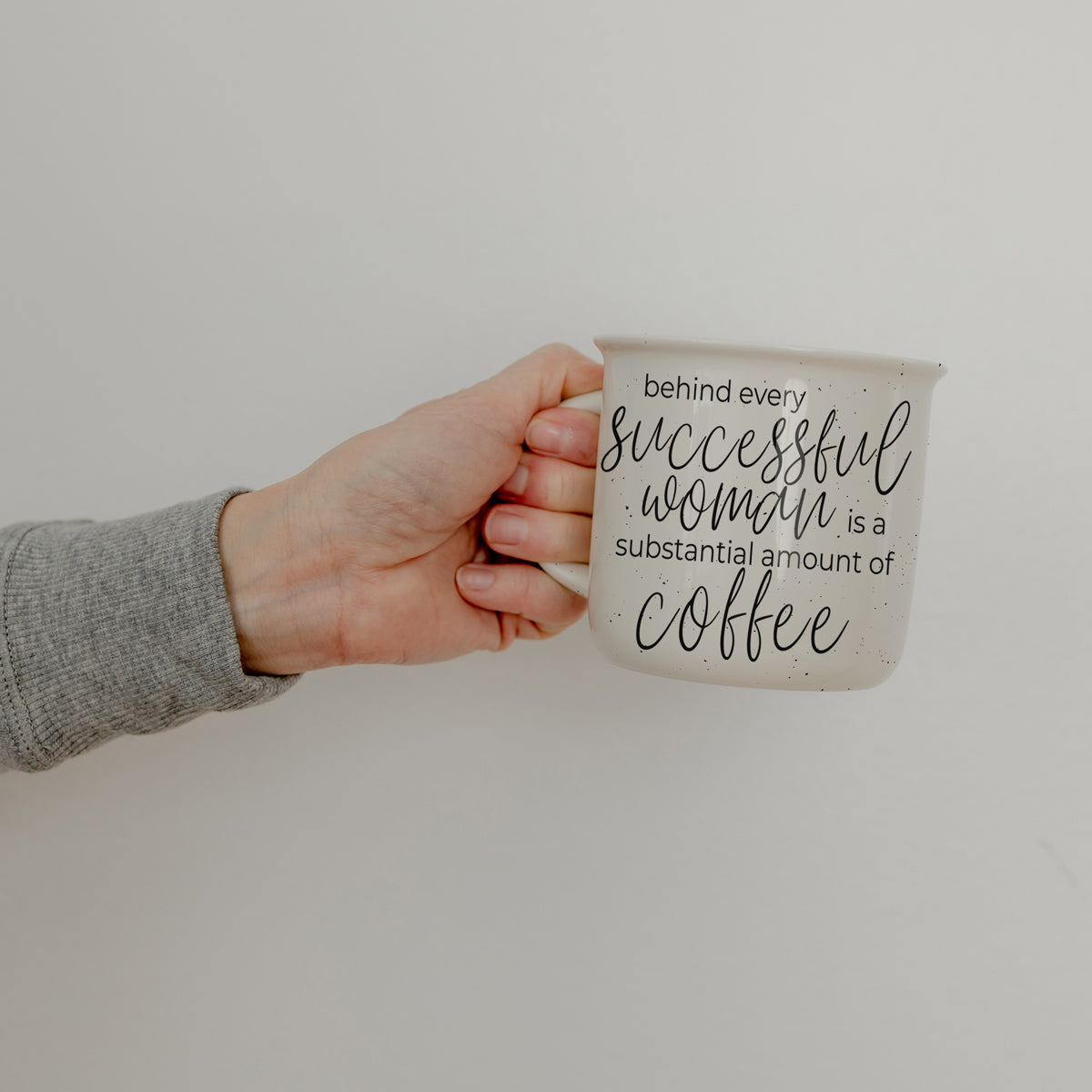 Successful Woman 14.5oz Ceramic Campfire Mug Double-Sided White Sesame Glaze BandsCo Straps