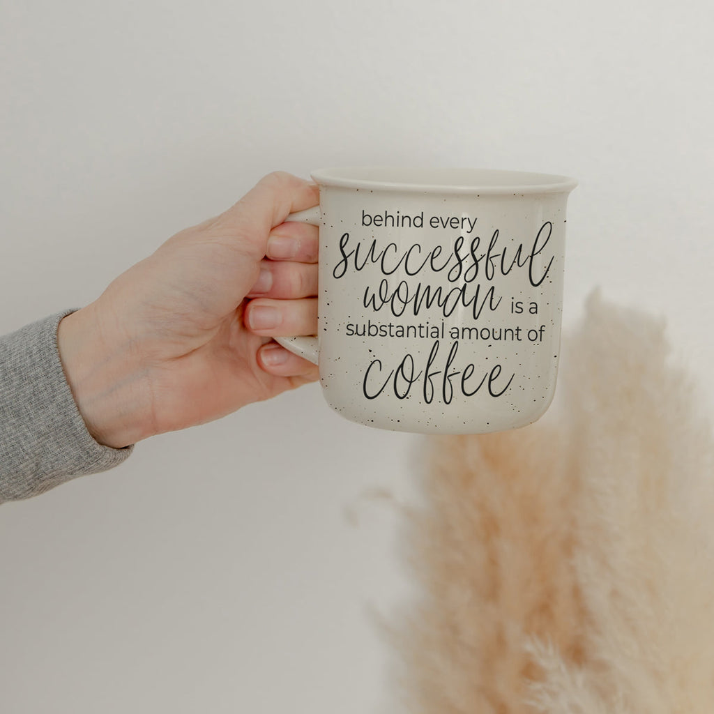 Successful Woman 14.5oz Ceramic Campfire Mug Double-Sided White Sesame Glaze BandsCo Straps