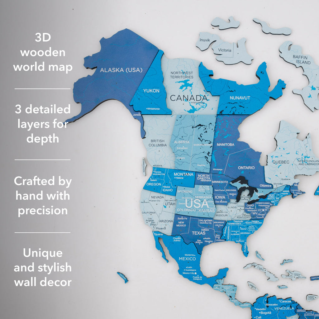 3D Wooden World Map Azure Enjoy The Wood