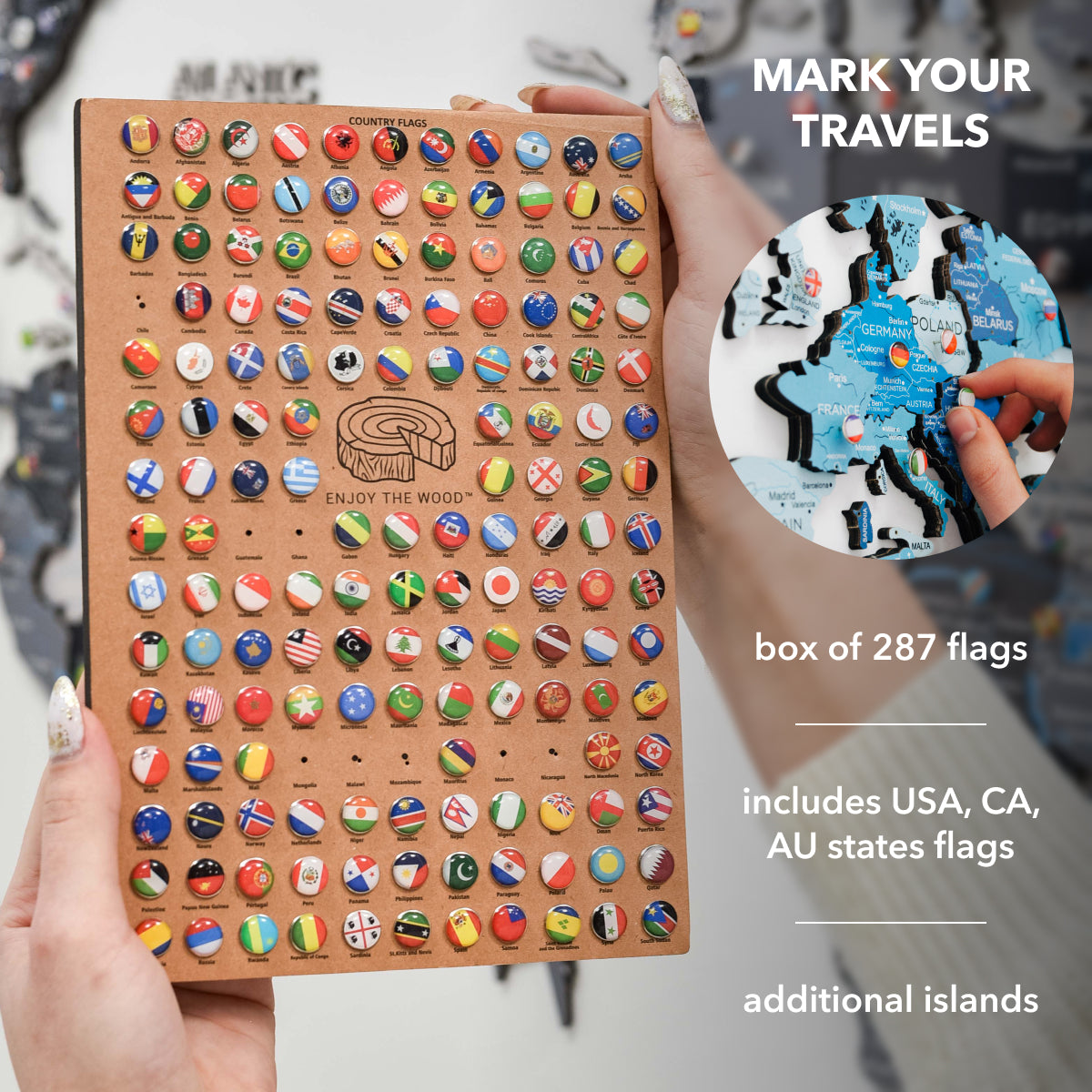 3D Wooden World Map Azure Enjoy The Wood