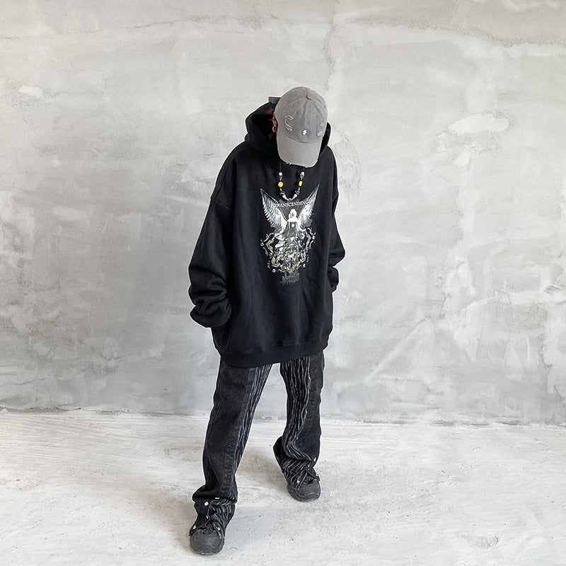 Hip Hop Angel Print Hooded Pullover Sweatshirt Pi-Mart