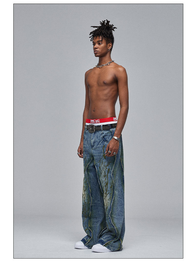 American Street Dirtyfit Heavy Industry Washed Distressed Wide Leg Jeans Design Sense Lootquake LLC
