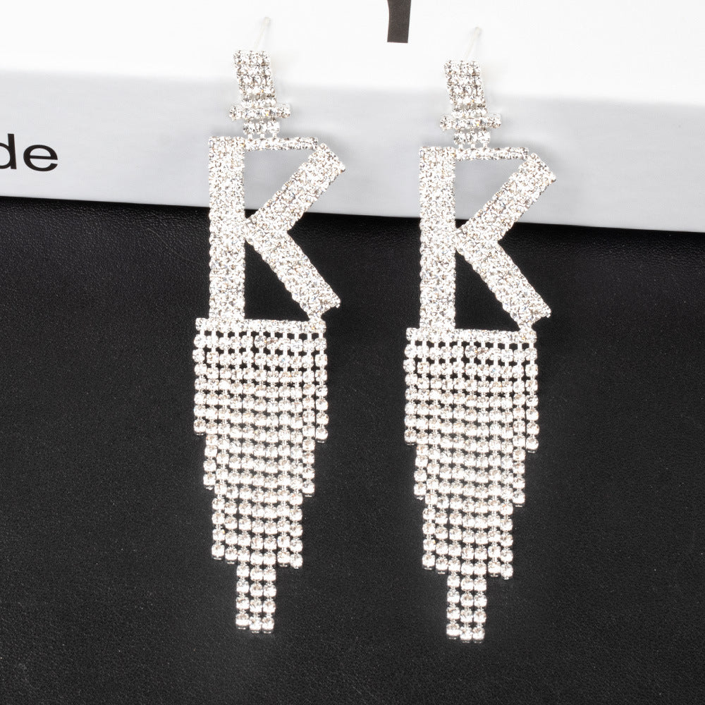 Fashion Jewelry 925 Silver Needle Ornaments Rhinestone Letter B Earrings Banquet Tassel Ear Ornaments Female Pi-Mart