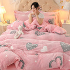 Coral Velvet Sheet Duvet Cover Double Sided Plus Velvet Thick Bedding Set Pi-Mart