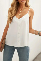 White Spaghetti Straps Buttoned V Neck Vest - SJB-DIAMOND ELITES