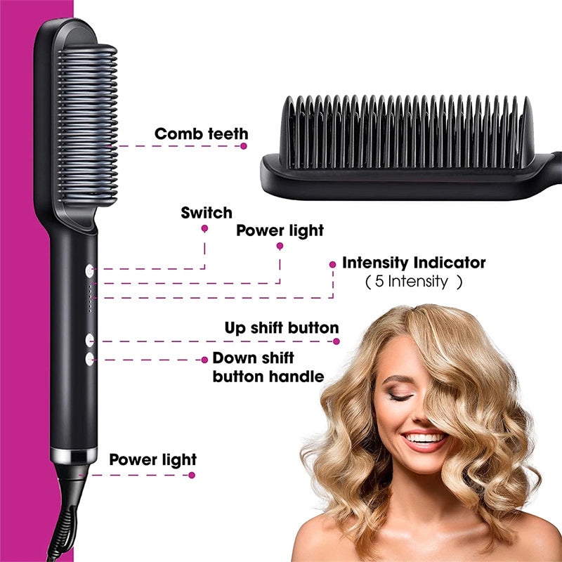 New 2 In 1 Hair Straightener Hot Comb Negative Ion Curling Tong Dual-purpose Electric Hair Brush Pi-Mart
