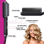 New 2 In 1 Hair Straightener Hot Comb Negative Ion Curling Tong Dual-purpose Electric Hair Brush Pi-Mart