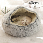 2 In 1 Dog And Cat Bed Pet Winter Bed Round Plush Warm Bed House Soft Long Plush Pets Bed Pi-Mart