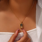 Fashion Tarot Necklace With Rhinestones Diamond Set Pendant Stainless Steel Rectangular Drip Necklace Jewelry Pi-Mart
