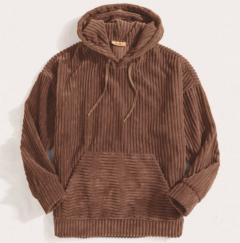 Corduroy Long Sleeve Solid Drop Shoulder Hoodie