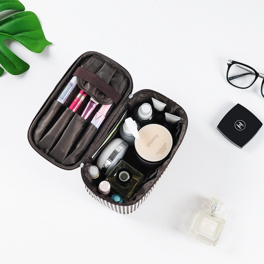 Simple striped cosmetic bag, portable cosmetic storage bag, travel portable large-capacity square toilet bag, makeup bag organizer, - SJB-DIAMOND ELITES