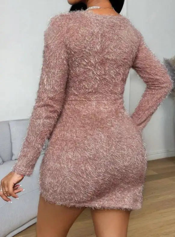 Women's Pure One-piece Strap And Velvet Wrapped Long Sleeved Dress With Buttocks - SJB-DIAMOND ELITES