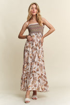 New Summer Smocked Printed Square Neck Tie Shoulder Cami Dress – Trendy, Chic, Feminine, Comfortable, Stylish Summer Dress
