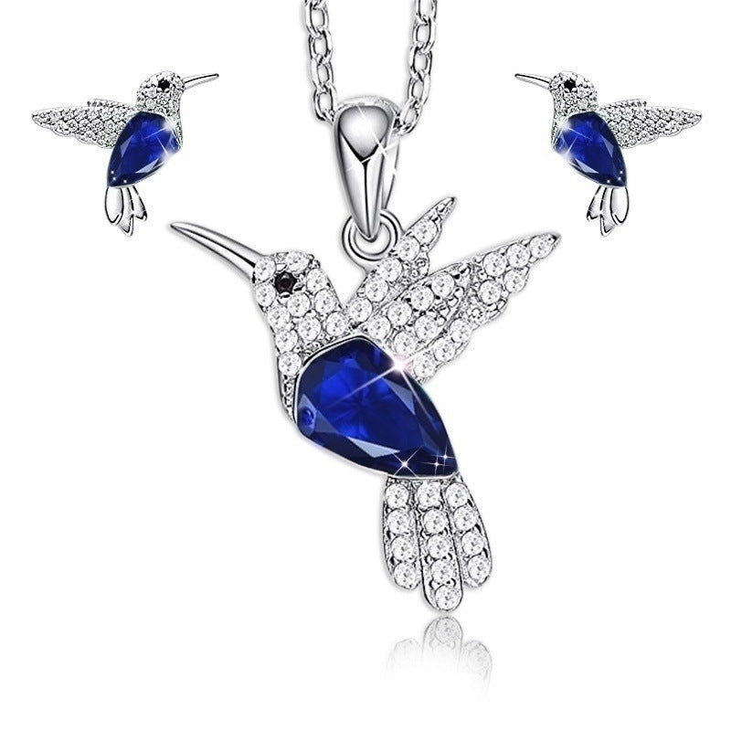Hummingbird Jewelry Set Silver Plated Chain Necklace Stud Pi-Mart