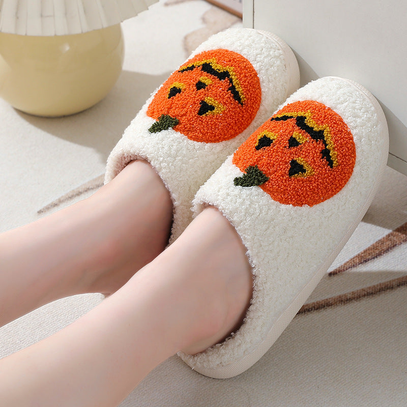 Halloween Pumpkin Cartoon Slippers Warm Winter Slippers Men And Women Couples Indoor House Shoes Pi-Mart