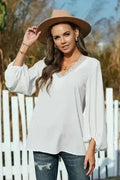 Lace V Neck Balloon Sleeves Top - SJB-DIAMOND ELITES