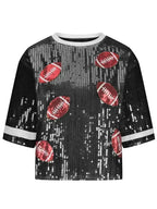 Sequin Football Top - Sparkling Half-Sleeve Blouse | Femstylo