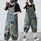 Summer Real Shot Printed Denim Slim Overalls