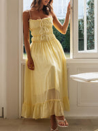 Vintage Ruffled Hem Midi Dress With Tied And Ruched Detail Elegant Feminine Girls Dress