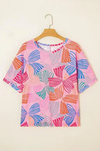 Sky Blue Bowknot Print Waffle Loose Tee