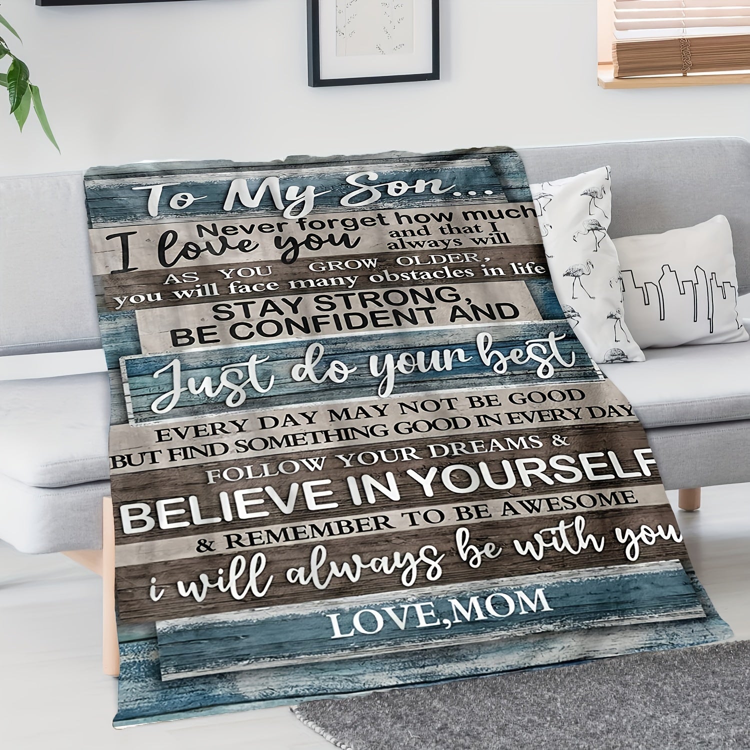 1pc Soft Flannel Blanket, To My Son From Mom Warm Cozy Throw Blanket For Couch Bed Sofa
