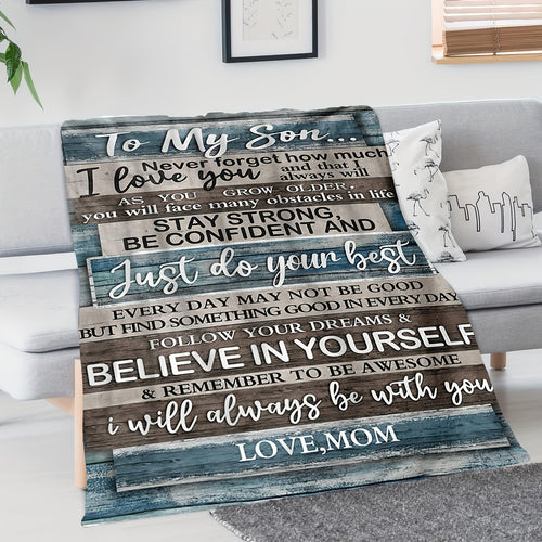 1pc Soft Flannel Blanket, To My Son From Mom Warm Cozy Throw Blanket For Couch Bed Sofa