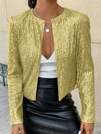 Elegant Women Full-Size Sequin Open Front Cropped Jacket With Glamorous Sparkle Luxury Women Party Jacket Stevvex