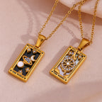 Fashion Tarot Necklace With Rhinestones Diamond Set Pendant Stainless Steel Rectangular Drip Necklace Jewelry Pi-Mart