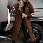 Hooded Windbreaker Long Jacket With Pockets And Drawstring Design Solid Color Knit-Sleeved Trench Coat For Women Clothing Fall Winter Pi-Mart