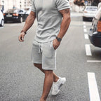 Men's Outfit, Solid Casual Crew Neck Short Sleeve T-Shirt & Drawstring Shorts 2-piece Set For Summer Outdoor Activities Lootquake LLC
