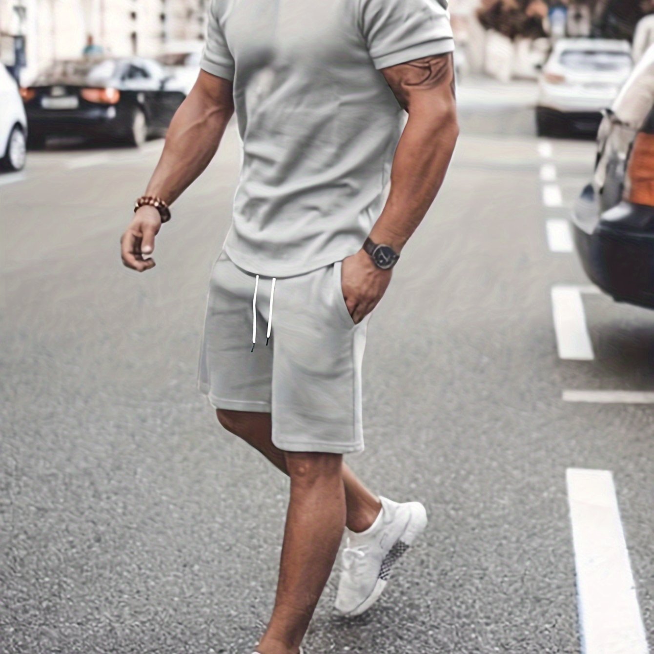 Men's Outfit, Solid Casual Crew Neck Short Sleeve T-Shirt & Drawstring Shorts 2-piece Set For Summer Outdoor Activities Lootquake LLC