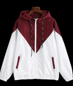 Color Block Hooded Jacket with Elastic Waist (Summer)