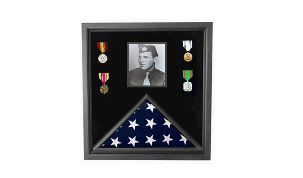 Military Photo Flag and Medal Display Case - folded 3x5 American flag The Military Gift Store
